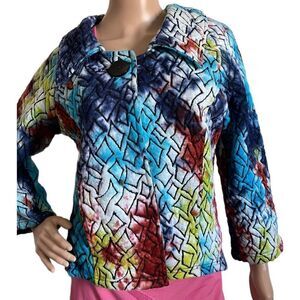 Parsley & Sage Watercolor Crazy Quilted Hand Woven Jacket Coat Women's M
